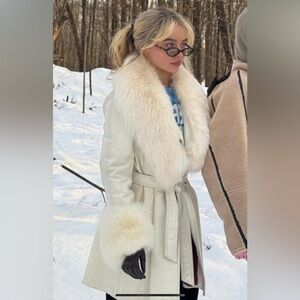 Vintage Spiegel Cream Leather Trench Coat with Belt